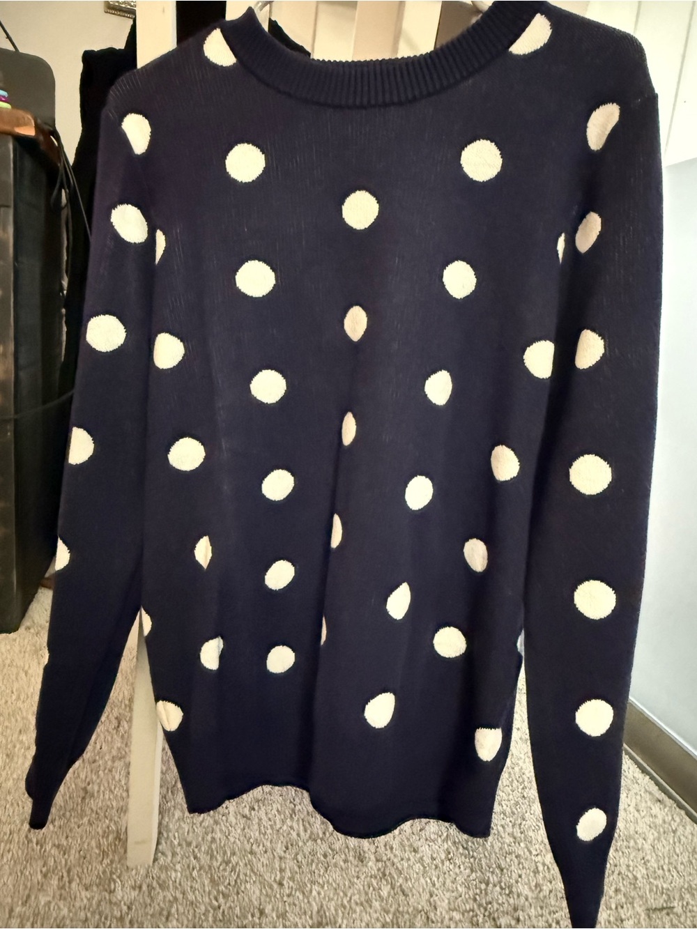 Berkeley Jensen women’s xl Navy Polka Dot Crewneck Sweater - White Dots